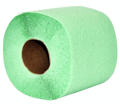 Green toilet paper  on a white background