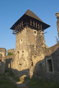 Tower Ruins of XIII century castle.  Transcarpathian mountain, Ukraine.