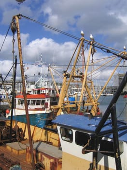 Closeup of Fishing Boats in Plymouth Harbour in England