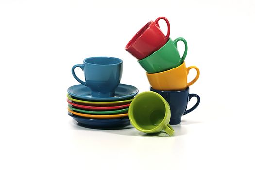 Color tea cups - photos for designers on a white background.