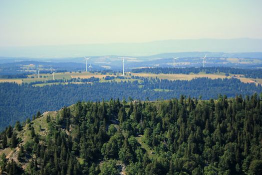 Wind turbines viewed from Chasseral mount, Jura, Switzerland