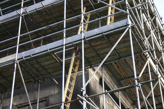 Scaffolding against historic building in Liverpool England