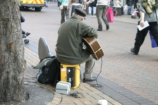 Busker with Electric Guitar on Liverpool City Centre Street