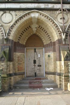 Door to Derelict School in Liverpool England