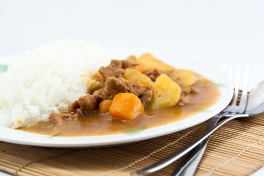 close up Curry pork with rice