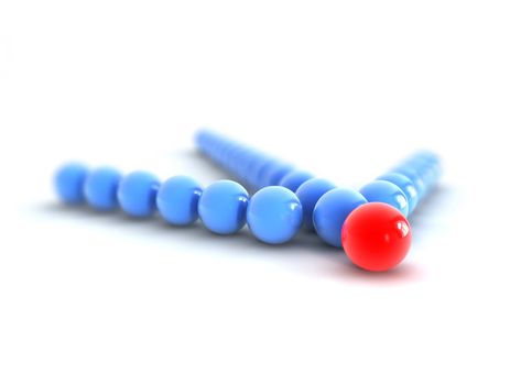 A blue arrow made of sphere with the red point