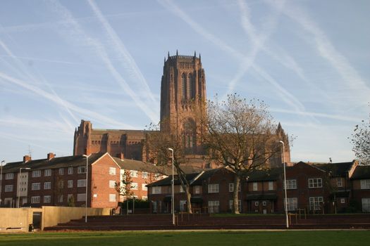 Liverpool Cathedral as seen from Chinatown