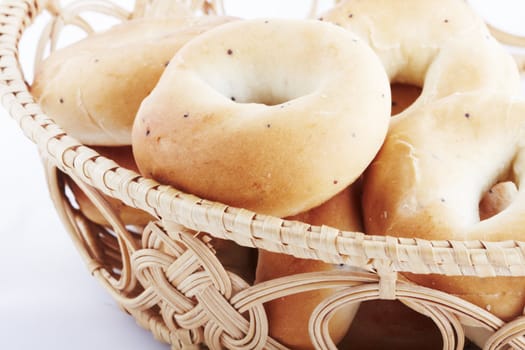 Close up image of bagel in basket