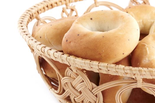 Close up image of bagel in basket