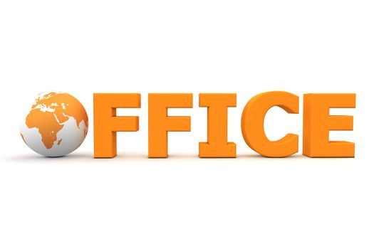 orange word Office with 3D globe replacing letter O