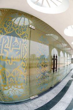 Modern Islamic door design at Mosque Crystal, Terengganu, Malaysia.