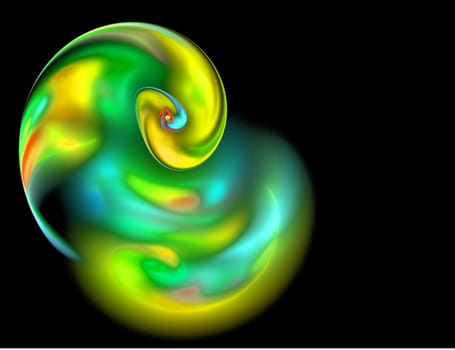 Abstract Green and Yellow Swirl on Black Background