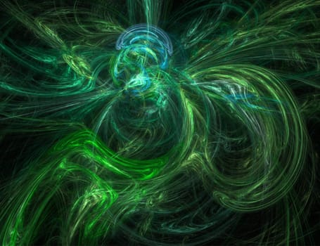 Abstract Green Swirls on Black Background