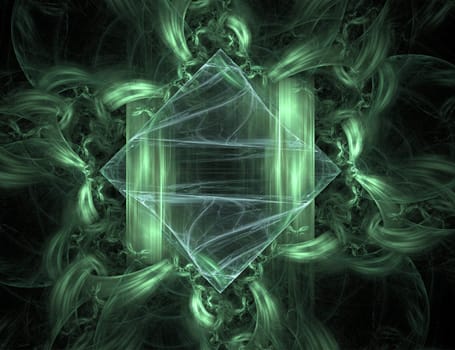 Abstract Green Diamond Symbol on Black Background