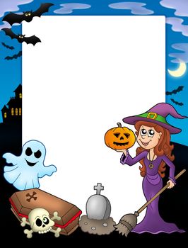 Halloween frame 2 with various objects - color illustration.