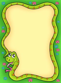 Snake frame with flowers 2 - color illustration.