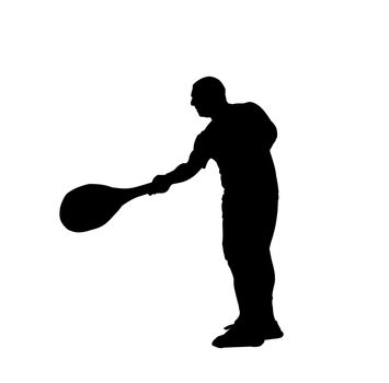 Silhouette of a tennis player over white background