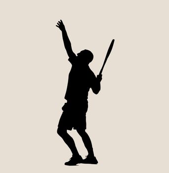 Silhouette of a tennis player over white background