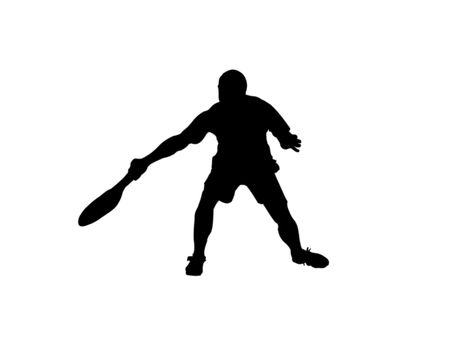 Black silhouette over white of a tennis player