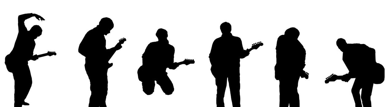 Silhouettes of six guitar players