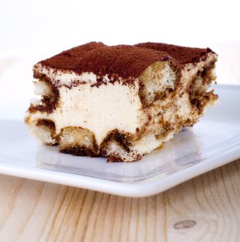 Portion of tiramisu on a plate