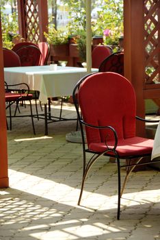 summer patio cafe restaurant chairs and tables