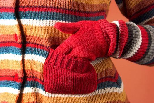 details colorful sweater and pocket in closeup 