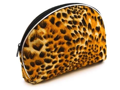 decorative purse with zipper in wild leopard design against the white background