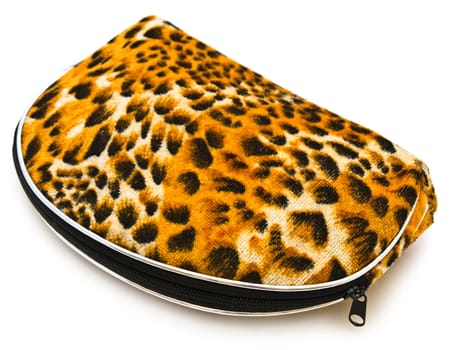 decorative purse with zipper in wild leopard design against the white background