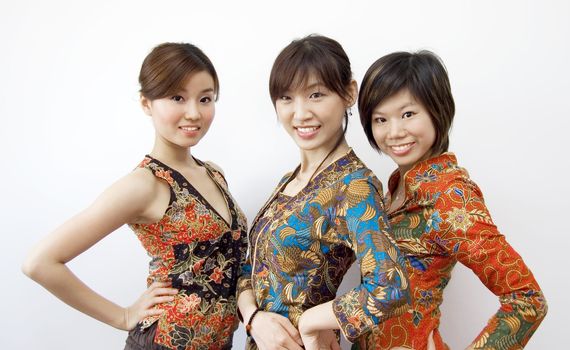 Portraits of three Asian girls 