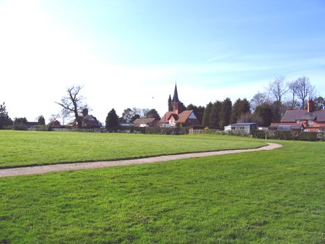 Village Green and Church in Cheshire Village of Aldford