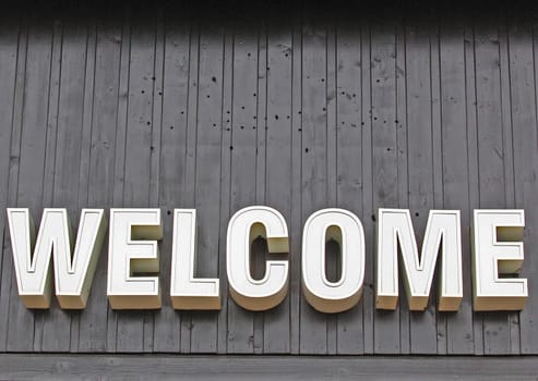 Welcome Sign at Entrance to Shopping Mall