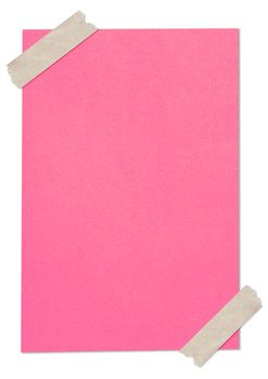 pink blank paper stuck with brown tape isolated