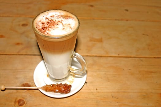 Latte Coffee on Wood Table