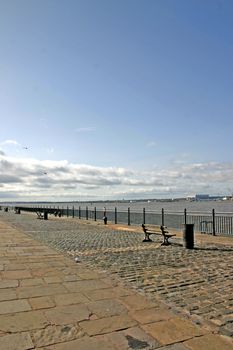 Waterfront Promenade on the River Mersey in Liverpool England UK