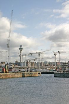 Liverpool Dockland and Construction Cranes UK England