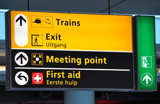 Terminal sign: train station at Amsterdam Schiphol International.
