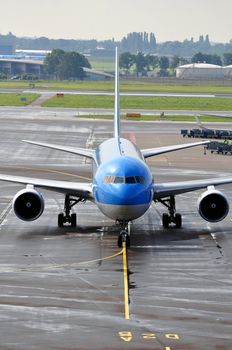 Air transportation: passenger airliner on the ramp.