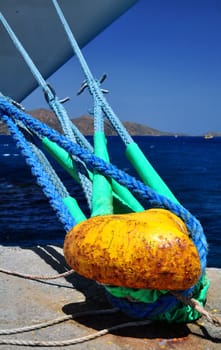 Ship tied to mooring cleat