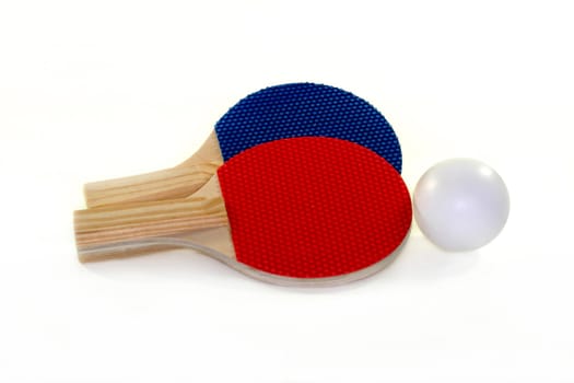 two table tennis bat and ball on a white background