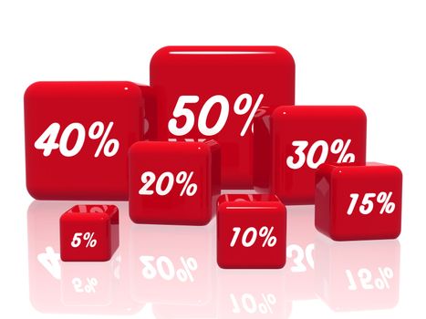 3d red cubes with different percentages in white