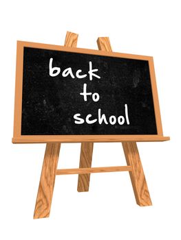 3d isolated blackboard with easel with text - back to school