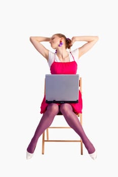 people series: young woman with notebook on chair