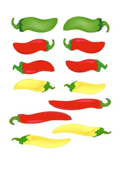 Hand drawn illustration of various hot peppers.