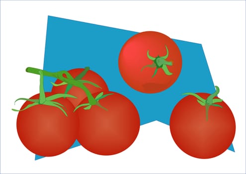 Illustration of tomatoes in different profiles and groupings.