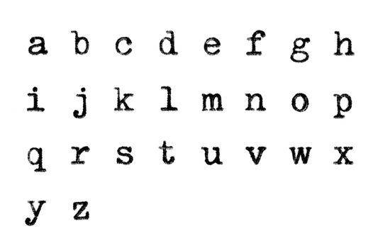 Close-up of all the lower case letters in courier, from an old typewriter.