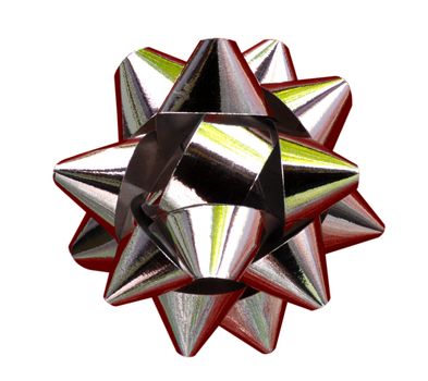 A decorative star, made from braided silver ribbon, isolated on white (with clipping path).