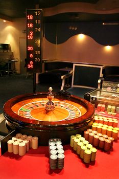 Roulette with a ball and chip in a casino