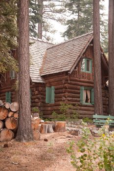 Classic Vintage Log Cabin Amidst the Pine Trees-  Tallac Historic Site - Lake Tahoe, California..