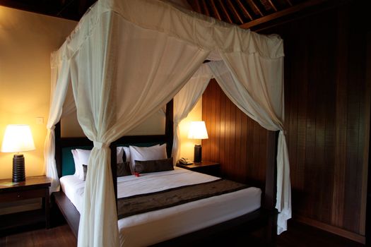 Interior of a modern resort bedroom - travel and tourism.